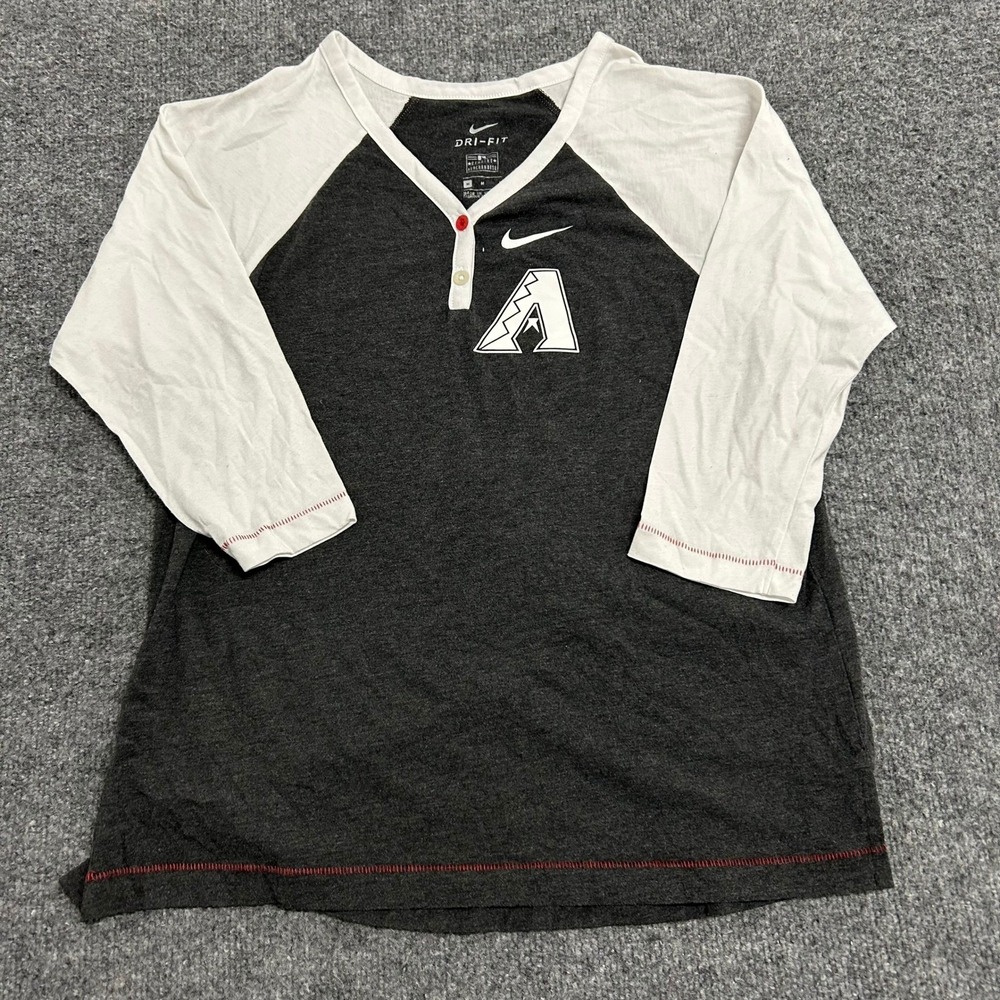 Nike Baseball Shirt Womens Size M Grey Dri-Fit Arizona Diamondbacks Henley 3/4
